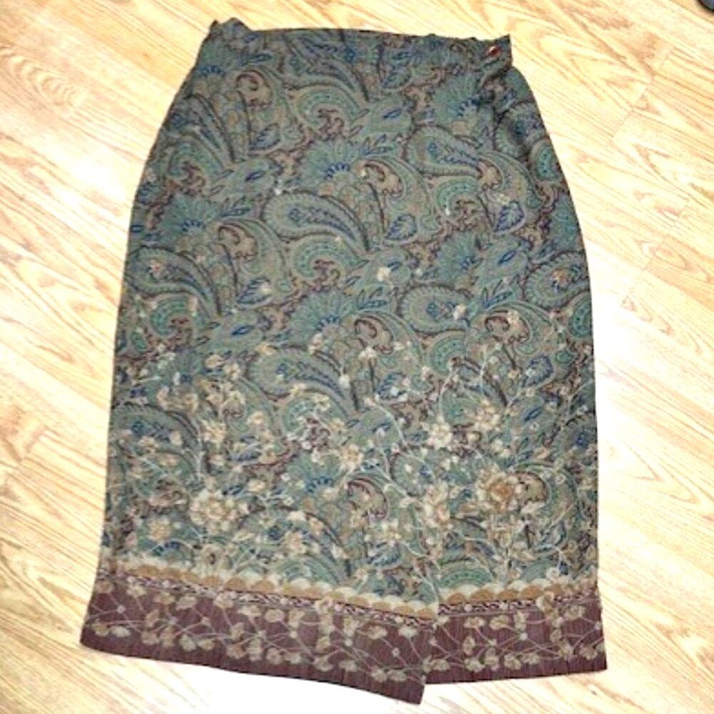 Sz 18 - Lane Bryant Design & Co - Vintage Paisley Floral Wrap Skirt - Maxi